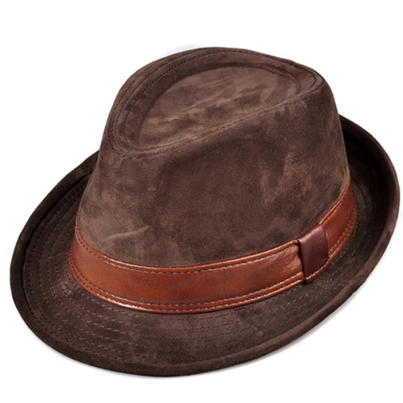 Men Genuine Leather Suede Cow  - Fedora Hat Wool ulasan dan harga