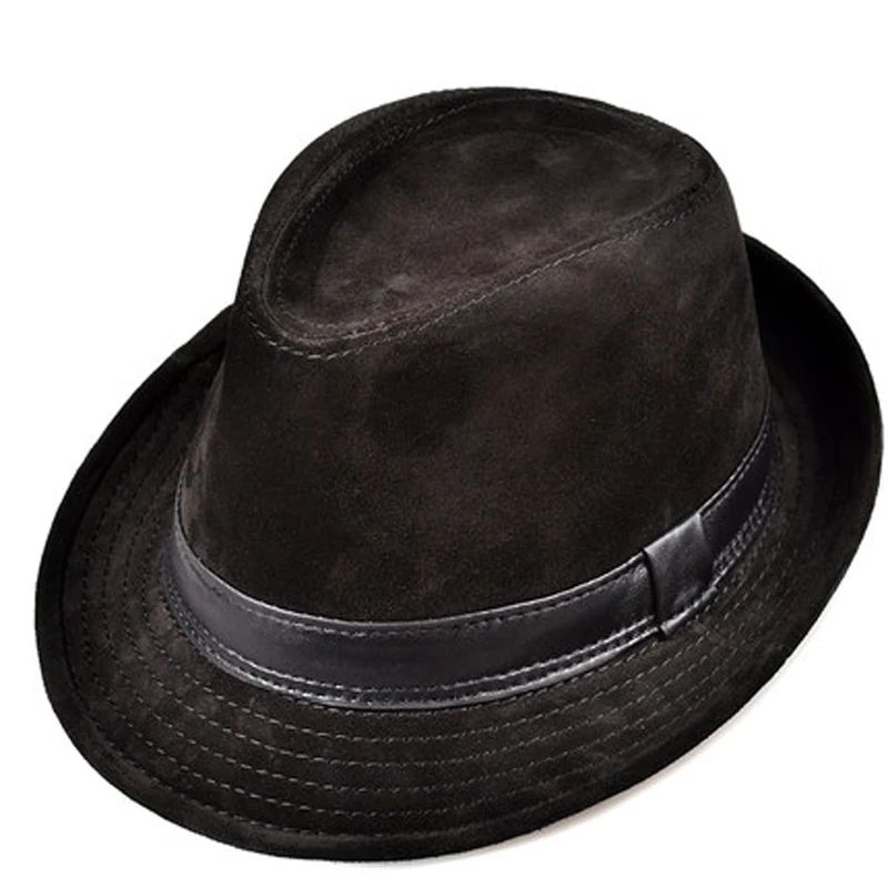 Men Genuine Leather Suede Cow  - Fedora Hat Wool ulasan dan harga