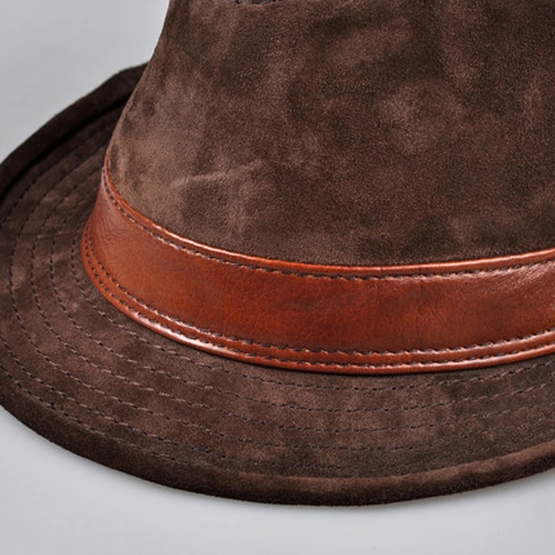 Men Genuine Leather Suede Cow  - Fedora Hat Wool ulasan dan harga